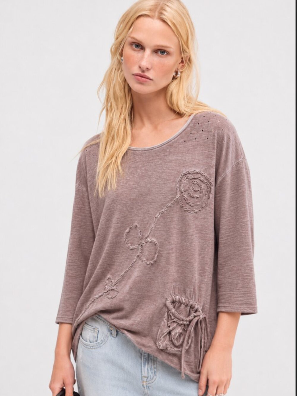 PAPER LACE MINERAL WASH ASYMMETRICAL TOP
